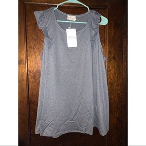 Gray tee with ruffled cap sleeves